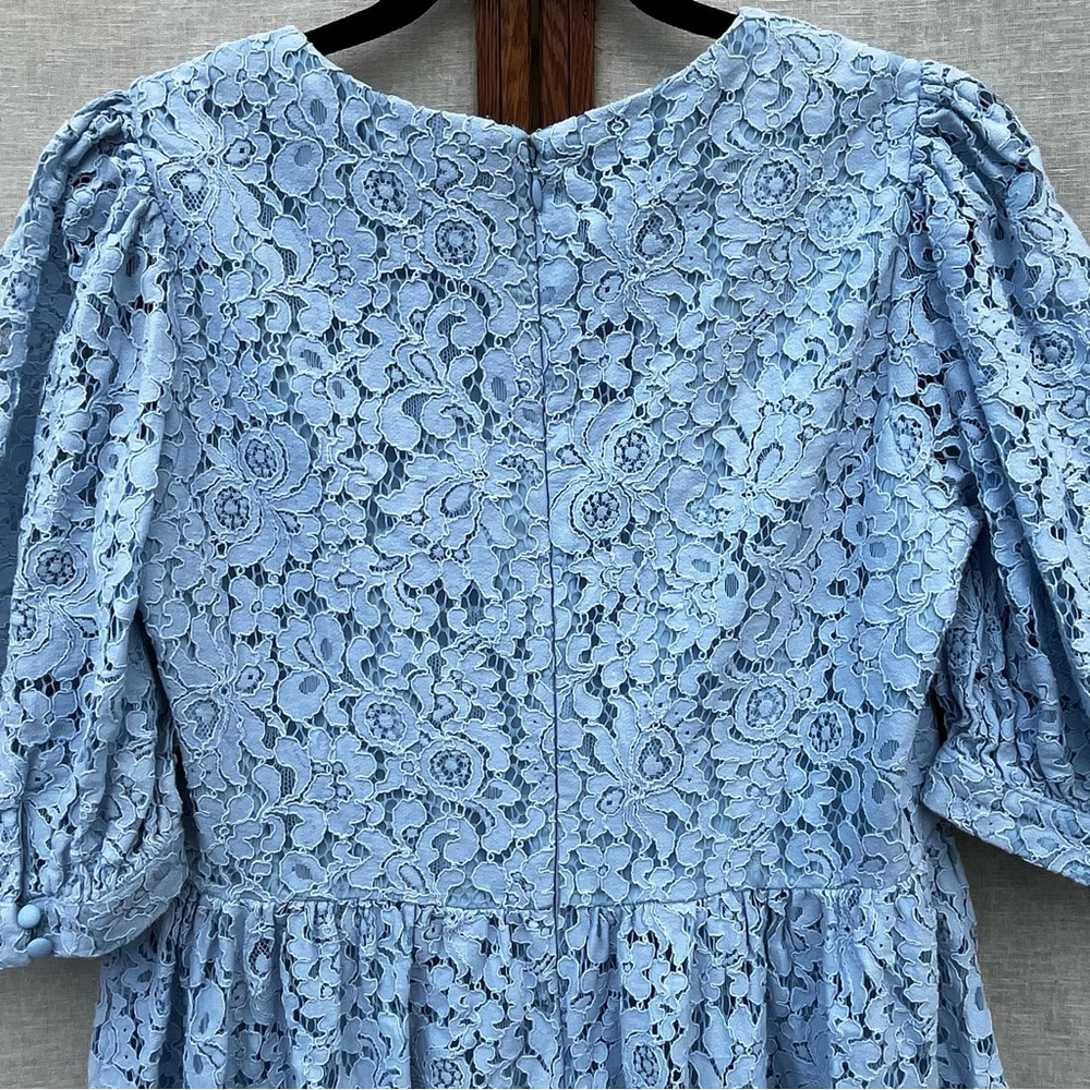 Bardot Light Blue Lace Mini Babydoll Deep-V Neckline Party Dress - Size 10 - Picture 13 of 16